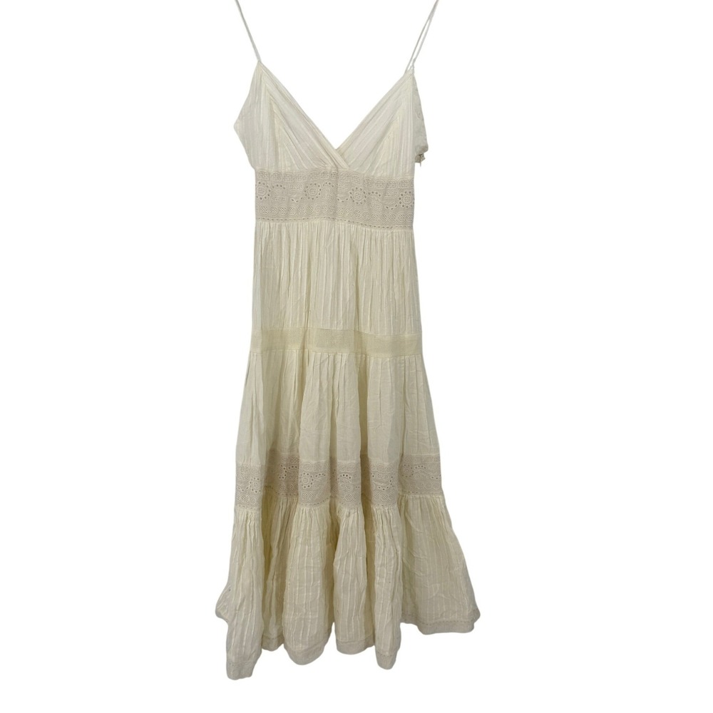 Catherine Malandrino White Eyelet Lace Tiered Maxi Dress Size 4 Boho V-Neck